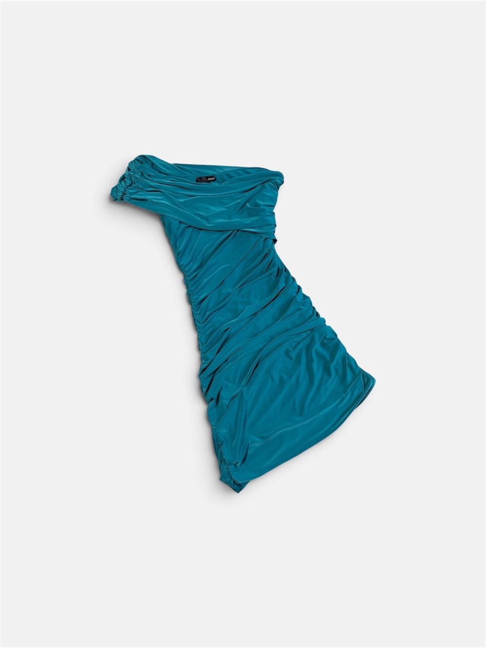 AQUA Mini Dress Teal Ruched One Shoulder Size M homecoming Bloomingdale’s